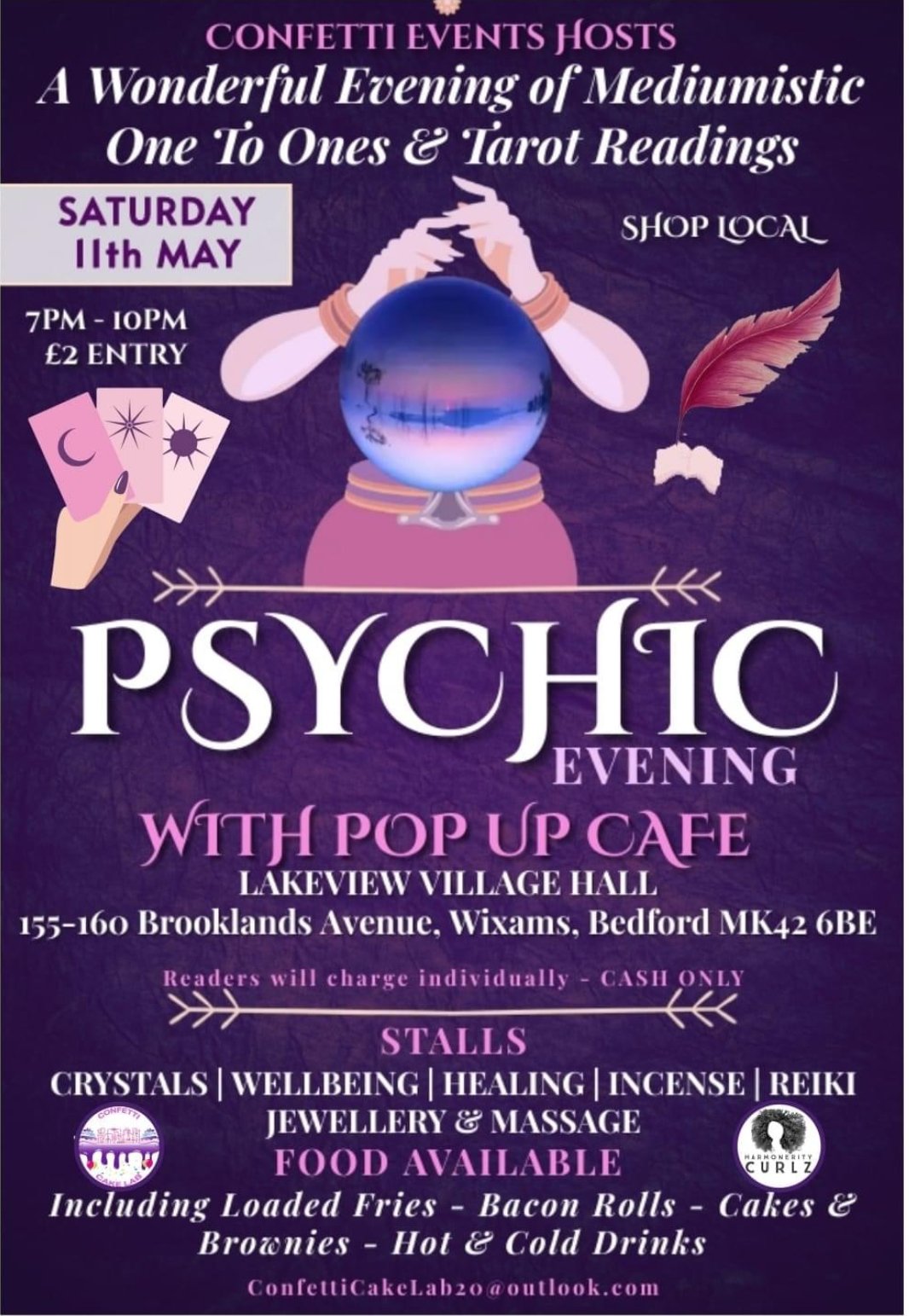 psychic event poster with purple background
