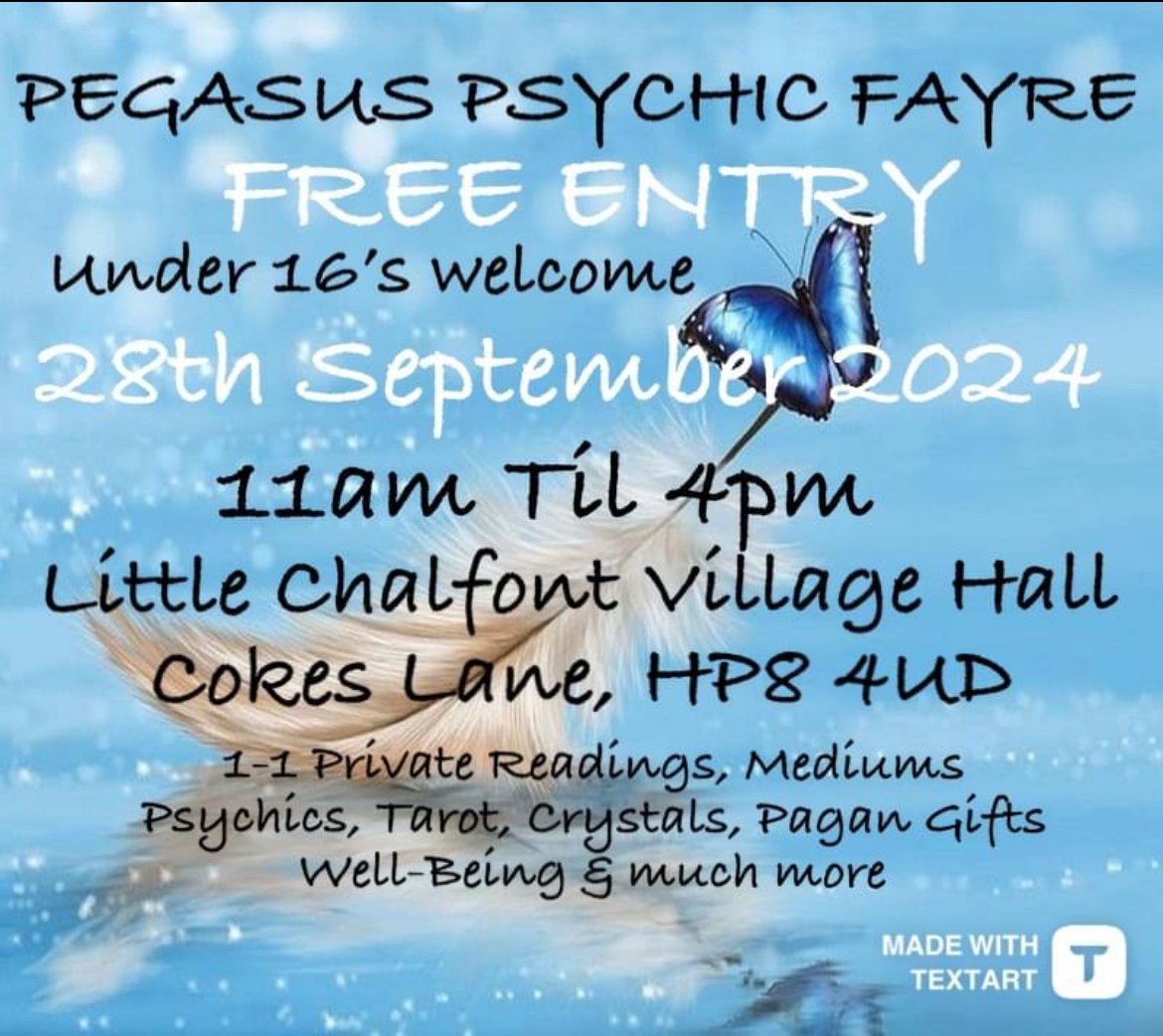 pegasus psychic fair event poster with a blue background