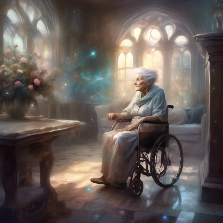 Old lady in a wheelchair with Alzheimer’s