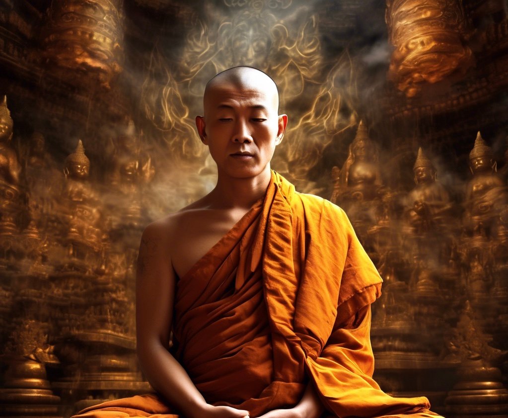 Buddhist monk spirit guide meditating