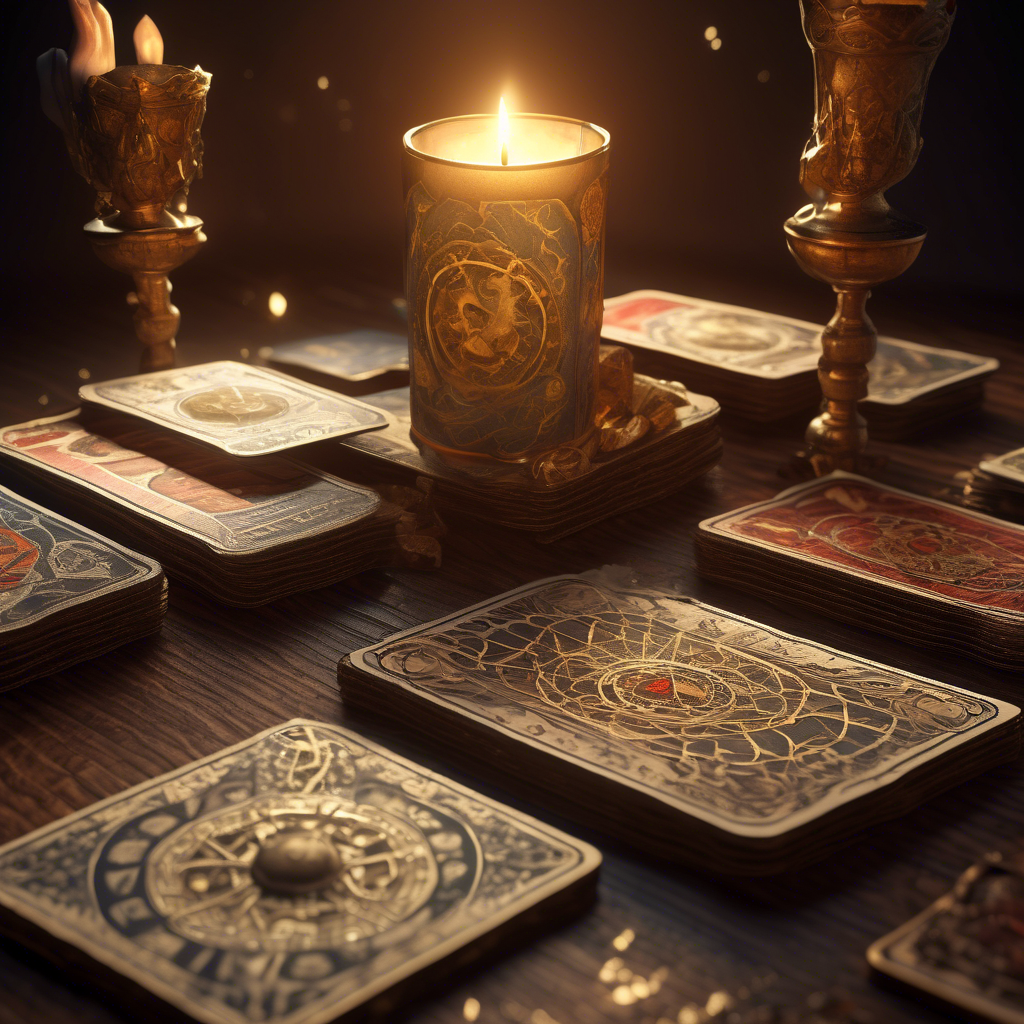 Psychic tarot cards on a table with a candle