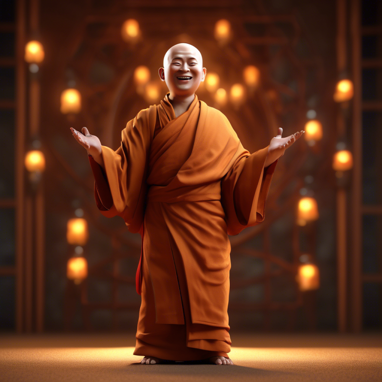 Buddhist monk with plenty of happy energy