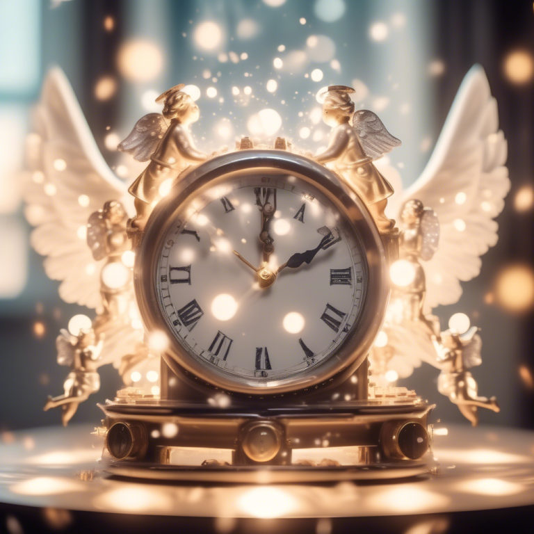 Spiritual clock with angels around it telling the future