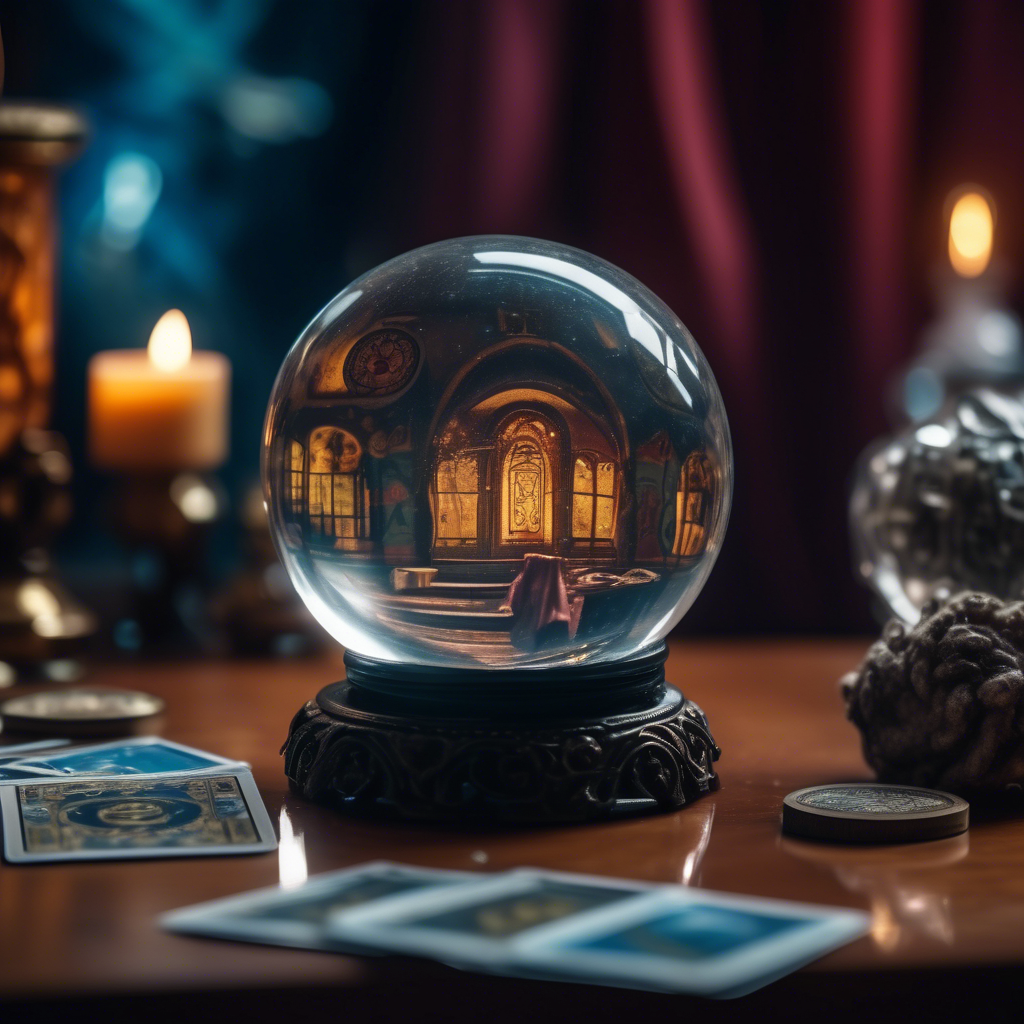 Psychic crystal ball with tarot cards next to it