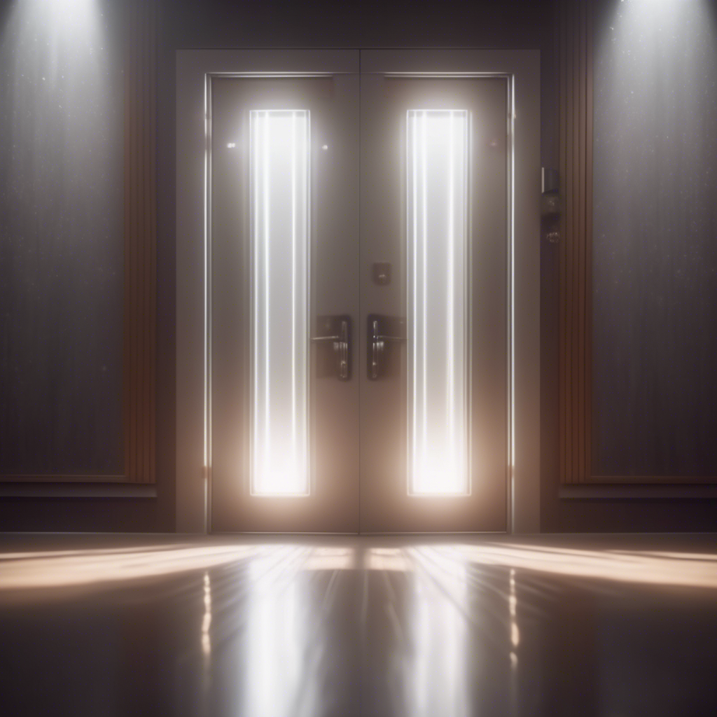 Two doors in a corridor with white light energy from spirit emanating from them