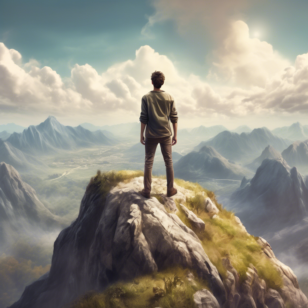Man stood upon a mountain looking to the spirit world