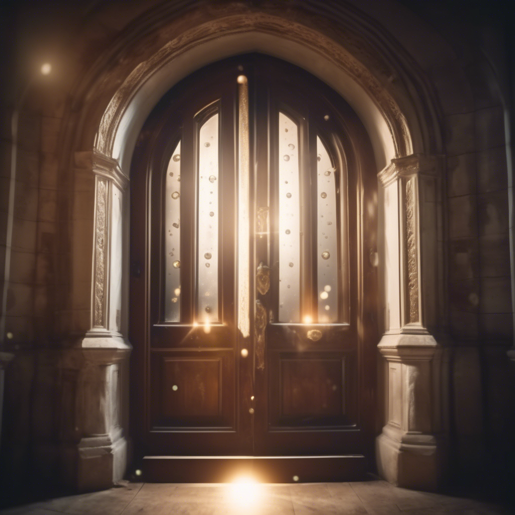 Doors to the spirit world with orbs and spiritual energy