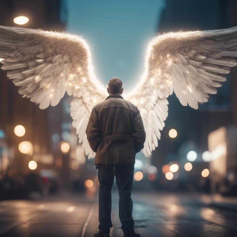 Guardian angel taking a man into the spirit world