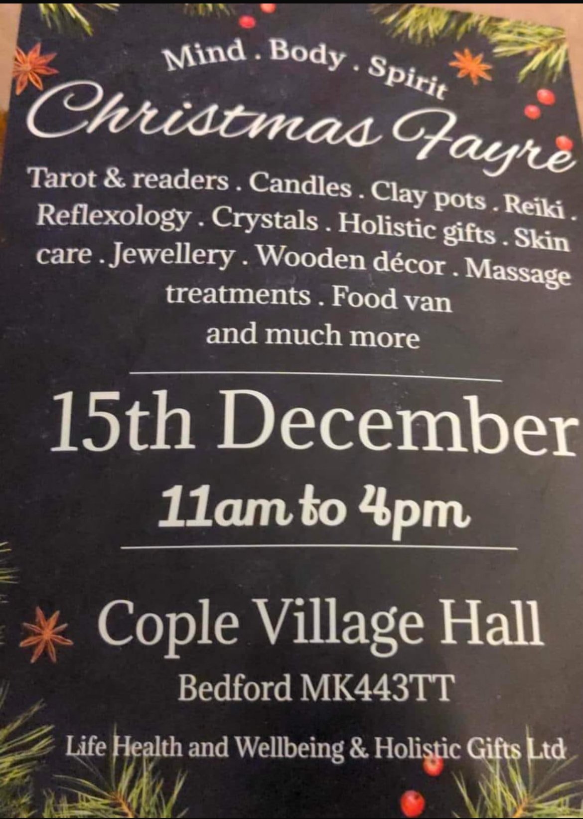 Christmas fair, mind body and spirit