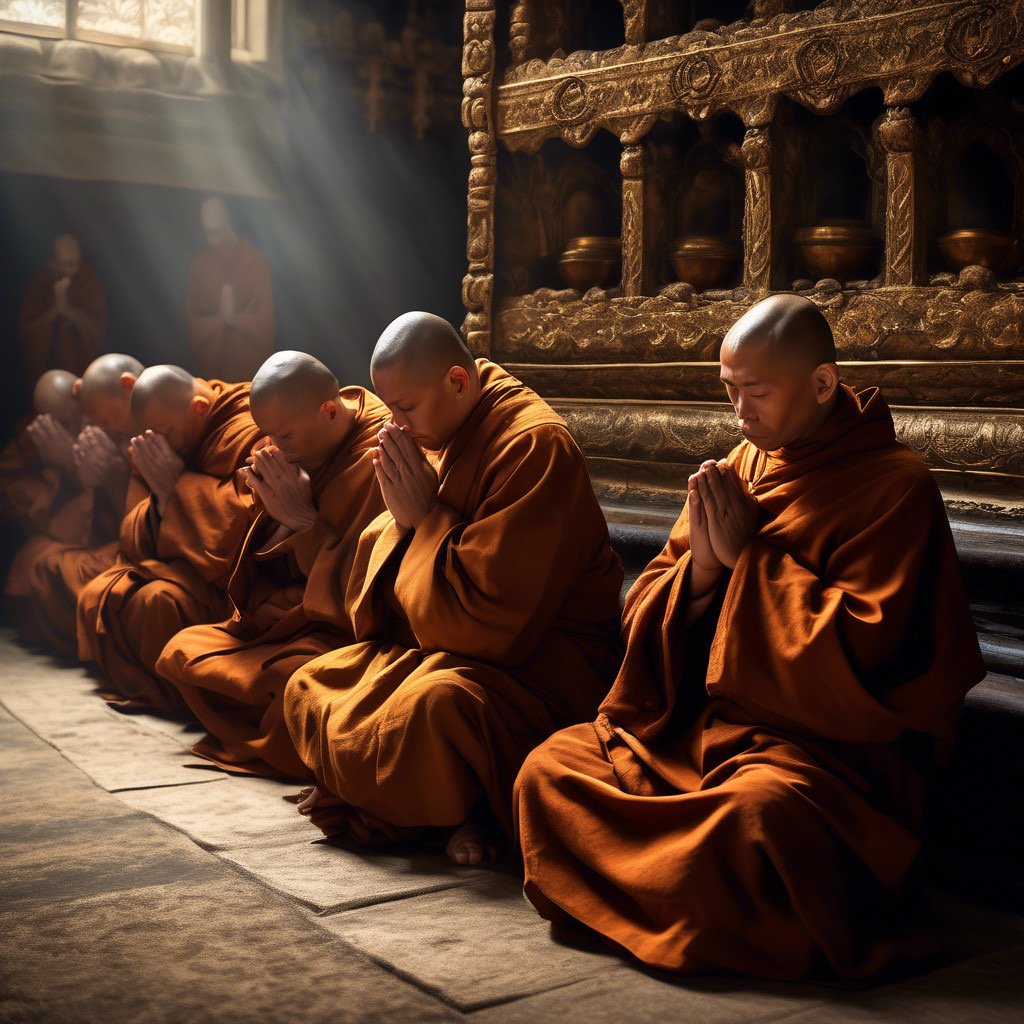 Buddhist monks praying, Spirituality