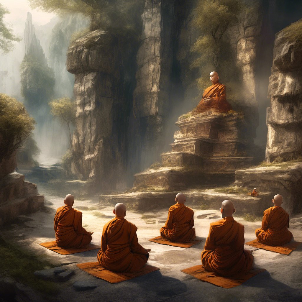 Buddhist monks meditating