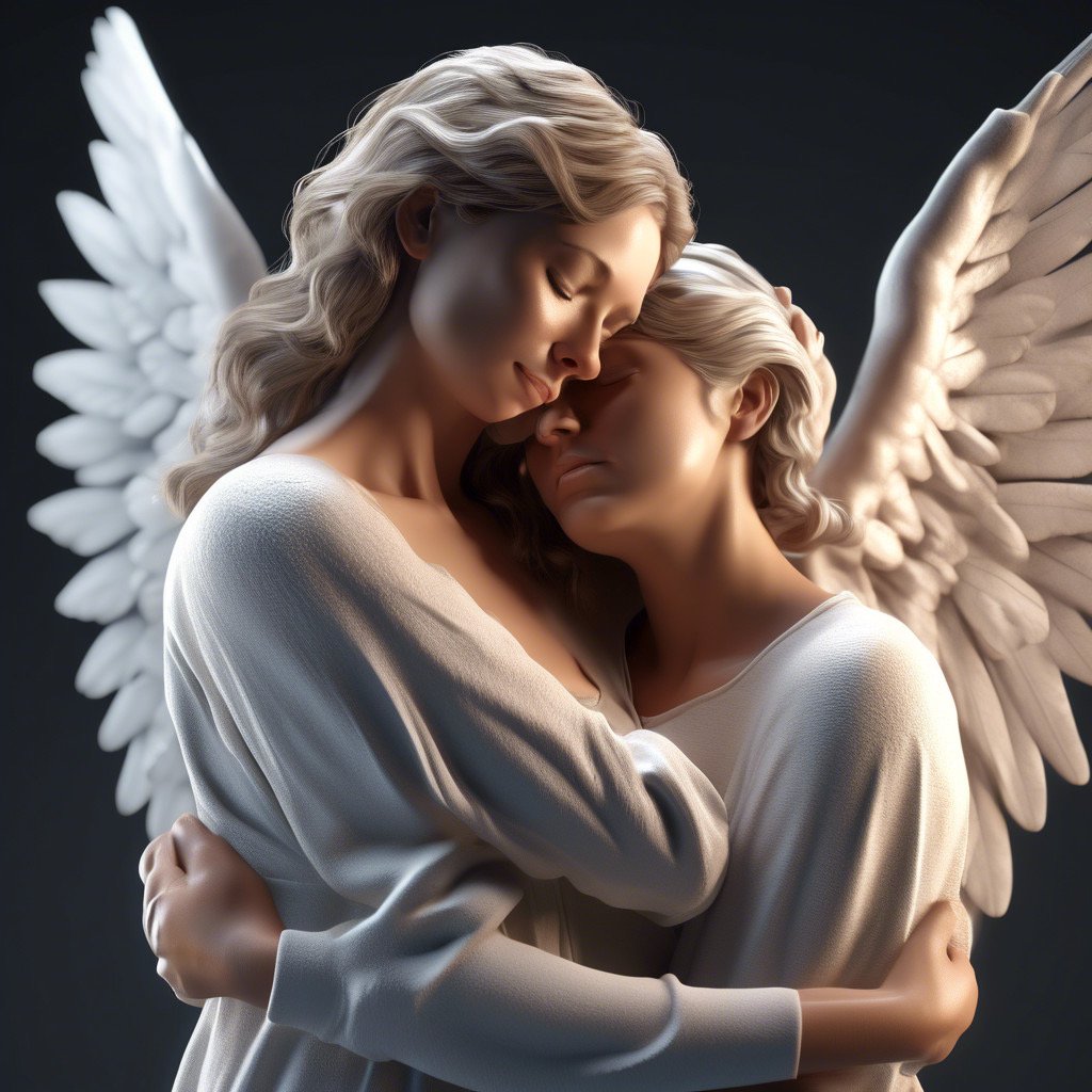 Angels cuddling, empathy