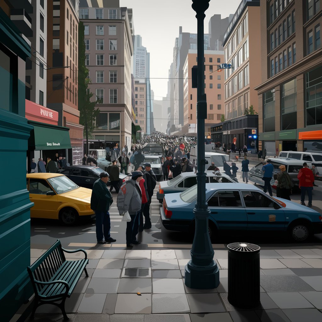 Busy overcrowded city, mindfulness