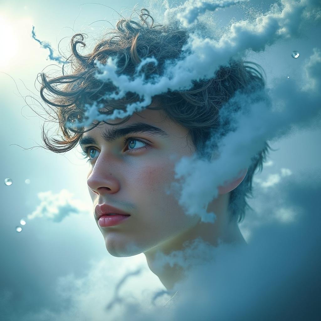 Young man in reflection