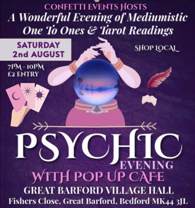 I’m very much looking forward to my next event at the Great Barford Village Hall. Come along for another fantastic evening of Mediumship, Tarot, Healing, Crystal stalls and much more. 💫🔮✨🌟

I hope to see you all there. 😊🙏

#psychic #psychicmedium #mediumship #spirituality #spiritual #spirit #tarot #tarotcards #tarotcard #tarotcommunity #tarotcardoftheday #tarotchallenge #tarotdeck #tarotdecks #tarotdaily #tarotlover #tarotlove #majorarcana #energywork #energyworker #lightworker #lightworkers #oracle #oracledeck #clairvoyant #oraclecards #oraclecardreading #tarotlearning #spiritworld #spiritguides